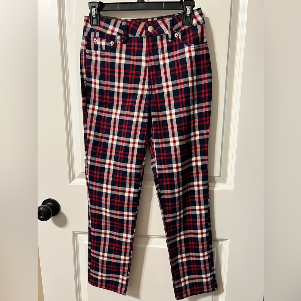 Oat High Rise Straight Crop Plaid Pants - Red, White, and Blue 24 NWT